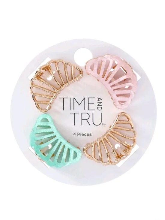 4 Piece Set Pastel Metal Hair Claw Clip - Pink, Mint & Gold NWT
