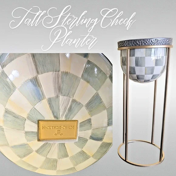 MacKenzie Childs Sterling Check Plant Stand 25