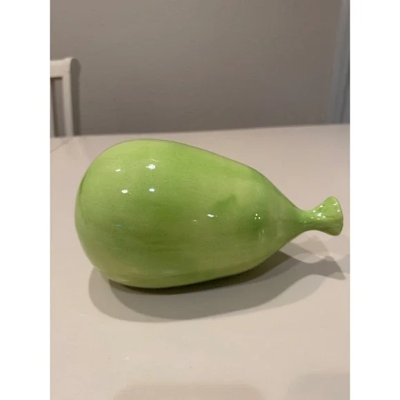 Handmade Ceramic Balloon Sculpture Lime Green Glossy Art wall hanging signed JW