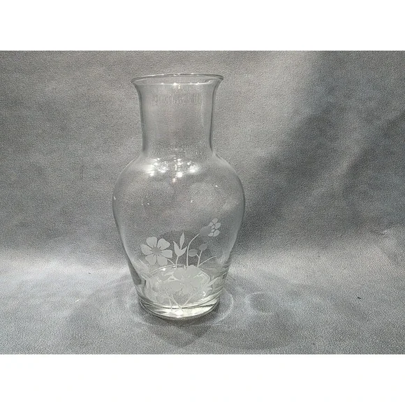 Vintage Clear Glass Etched Floral Bud Vase Flared Rim 7 Inch Home Decor