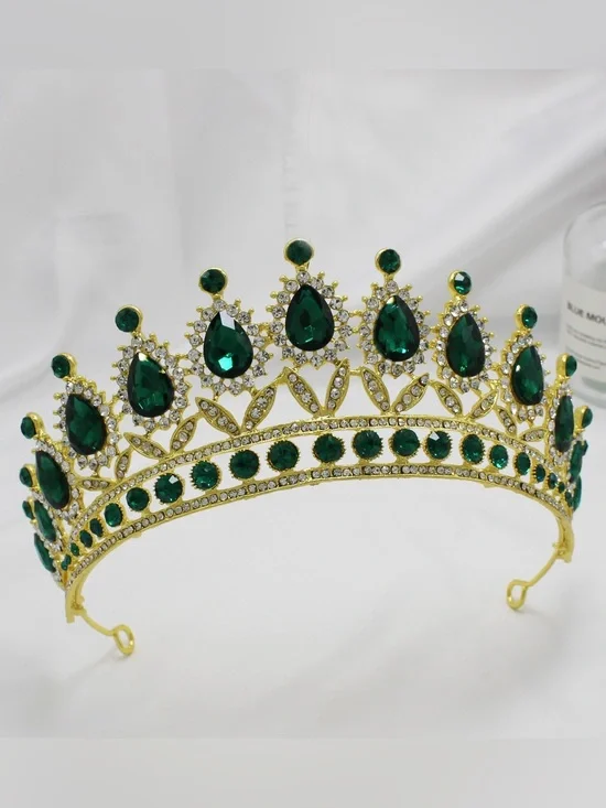 Gold Tiara with Emerald Green Teardrop Crystals - Women Accessories