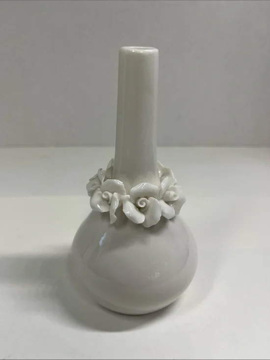 White Ceramic Bud Vase with Rose Garland