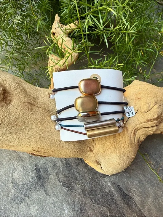 New🌟Anthropologie-Mixed Metal Elastic Pony Tail Bracelet Set