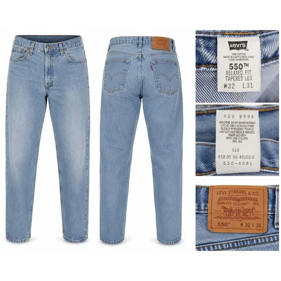 Vintage 90s‎ Levi's 550 Relaxed Fit Tapered Leg Jeans Made USA Puerto Rico 32x31