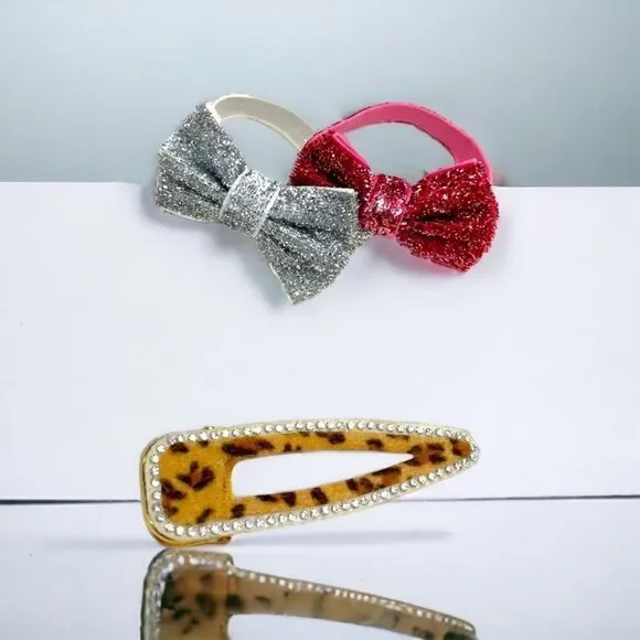Animal Print Bling Barrett on Gold Hardware, 2 Bling Ponytail ties l New
