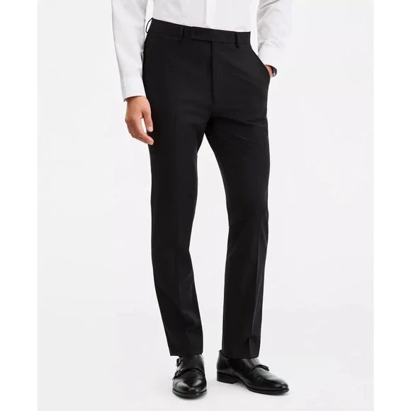 Calvin Klein Mens Black Slim Fit Wool Blend Stretch Dress Pants 33W 30L