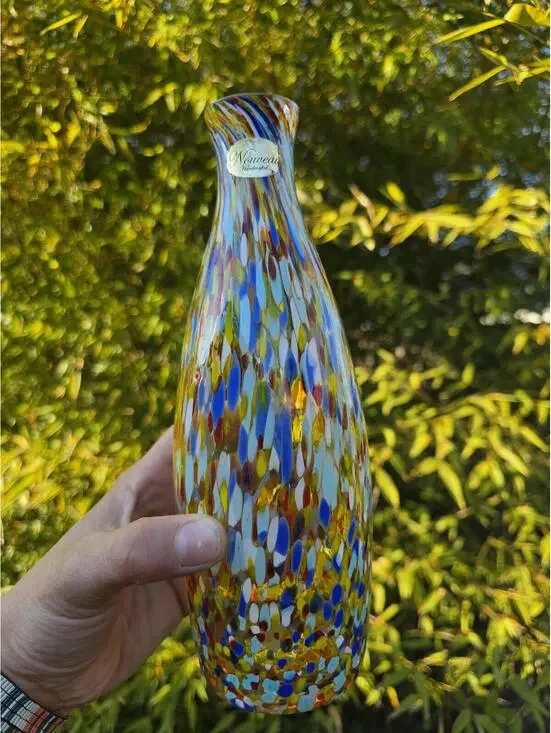 Nouveau Handblown Confetti Glass Decanter Vase, Mid-Century Modern Style