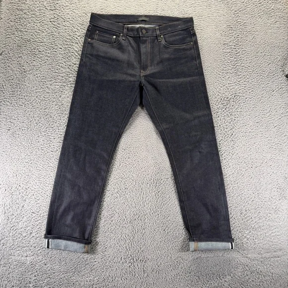 Uniqlo Jeans Men's 34x31 Black Cotton Denim Straight Dark Wash Workwear Stretch