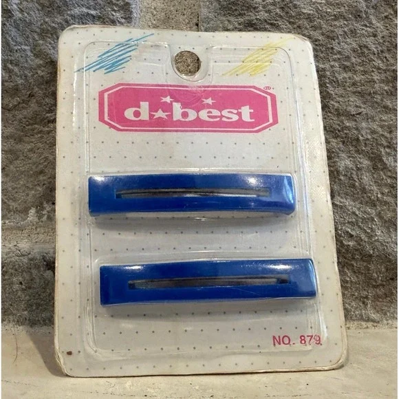 Vintage d-best Blue Barrette Hair Clips No 879 Retro 80s Deadstock 2 Pack