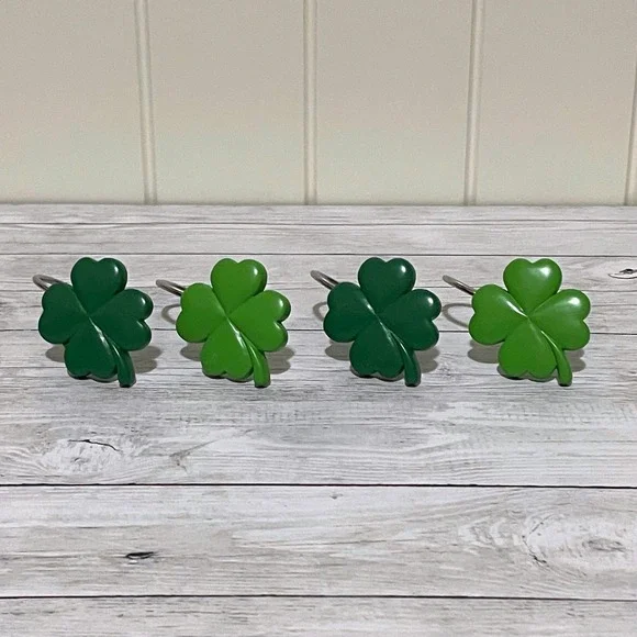Set of 12 Shamrock Shower Curtain Hooks St Patricks Day Green Clover Rings
