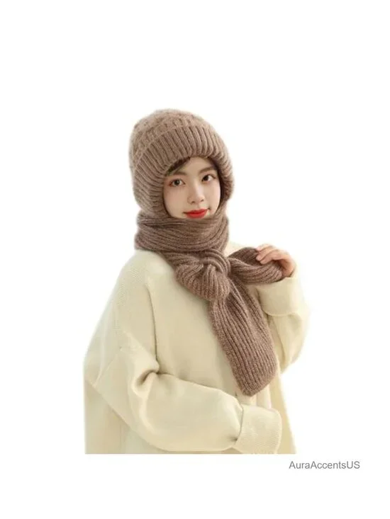Women's Knit Beanie Hat with Fleece Scarf Winter Ear Protection