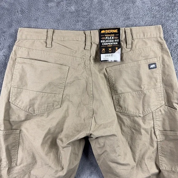 Berne Highland Flex Carpenter Pants Mens‎ 38x34 Khaki Relaxed Stretch Workwear