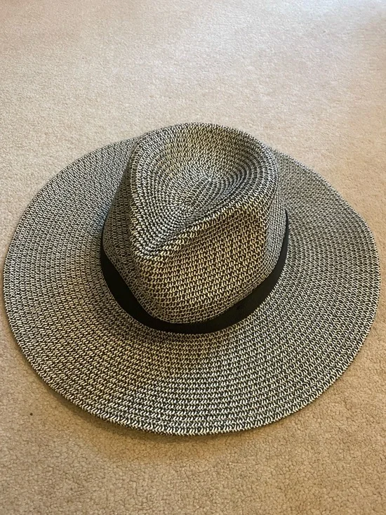 J. Crew Black and Natural Packable Straw Hat