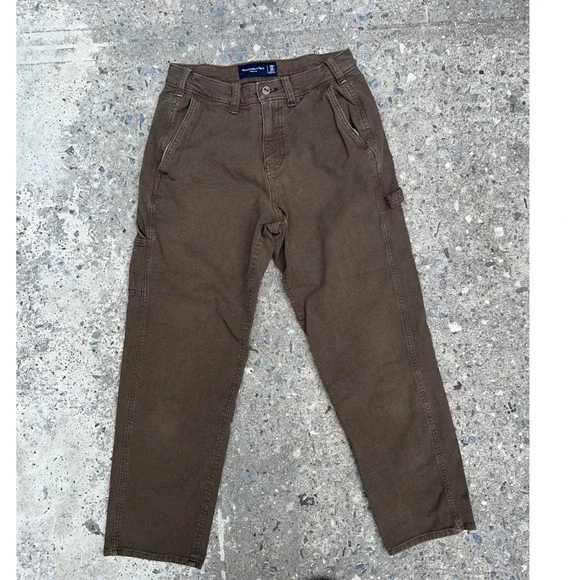 Abercrombie & Fitch Mens Carpenter Pants 26x26 Brown Stretch Canvas Utility Work