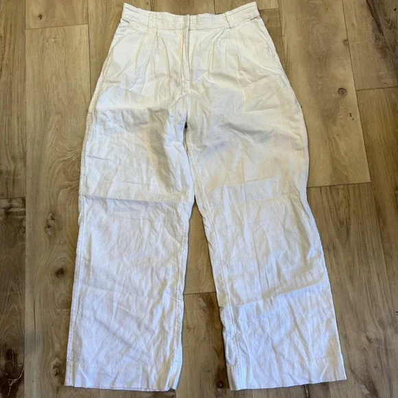 Abercrombie & Fitch Pants Mens 32x27 White Linen Pleated Relaxed Wide Leg Casual
