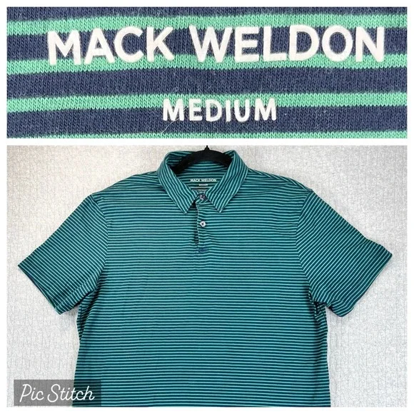 Mack Weldon Striped Polo Shirt Mens Medium‎ Supima Cotton Performance Casual