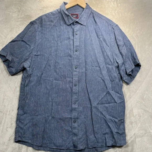 UNTUCKit Canon Shirt Men's Linen XL Blue Short Sleeve