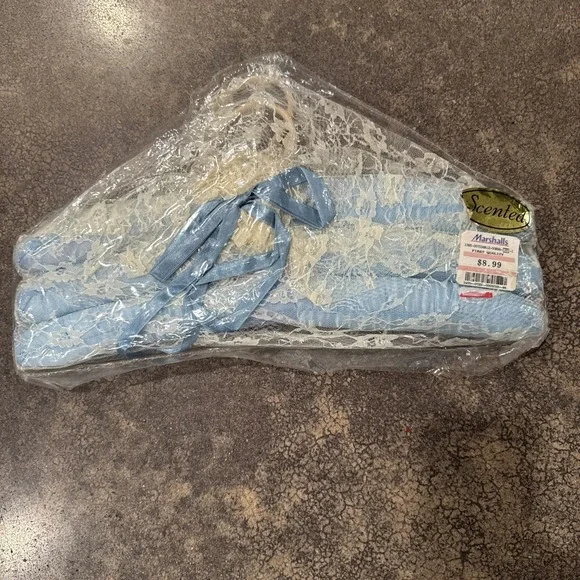 Vintage‎ New In Package Blue Satin Lace Scented Hangers
