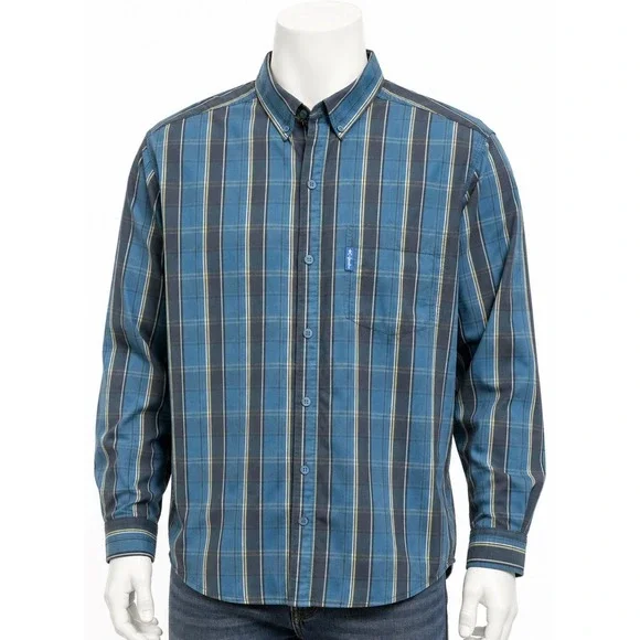 COLUMBIA Men's Long Sleeve Plaid Shirt Jacket Large L Tall Blue Casual Rugged
