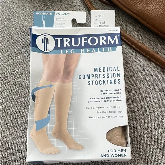 Truform leg health medical compression socks beige unisex size C 9808 New in box