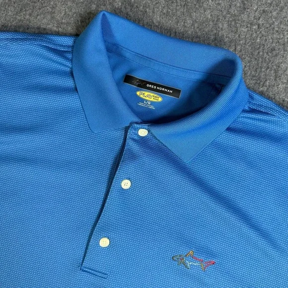 Greg Norman Mens Play Dry‎ Blue Micro Texture Golf Polo Shirt Large Embroidered
