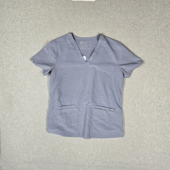 FIGS Women Scrub Top S Blue Casma Short Sleeve V Neck Pockets Classic Fit READ
