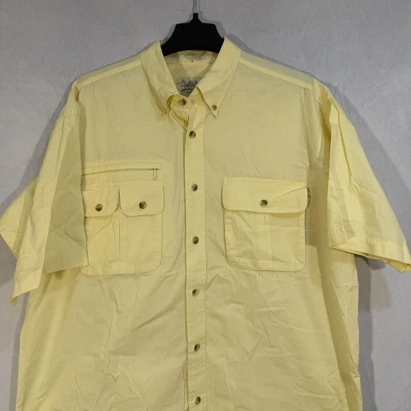 Cabelas‎ Mens Large Yellow Vented Short Sleeve Fishing Outdoor Hike Button Up