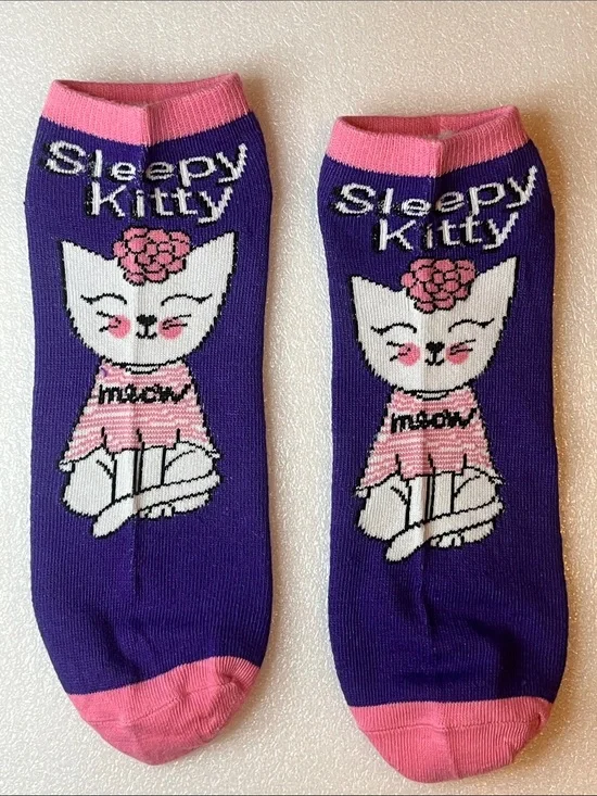 Sleepy Kitty Purple & Pink Cat Ankle Socks - Unbranded Pick 1 Pair