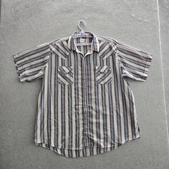 ELY Cattleman Men Button Up Shirt 2X BIG (18 1/2) Brown Striped Western