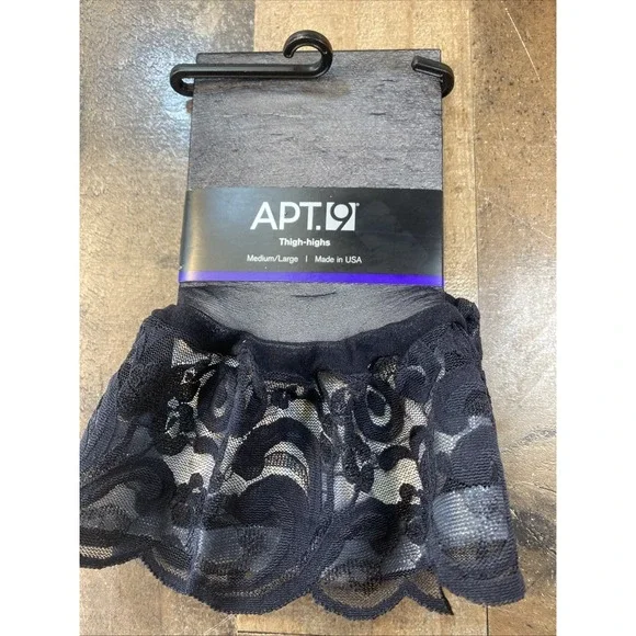 Apt 9 Wide Band‎ Thigh High Black Lace Top Stockings Size Fits Medium Large M/L
