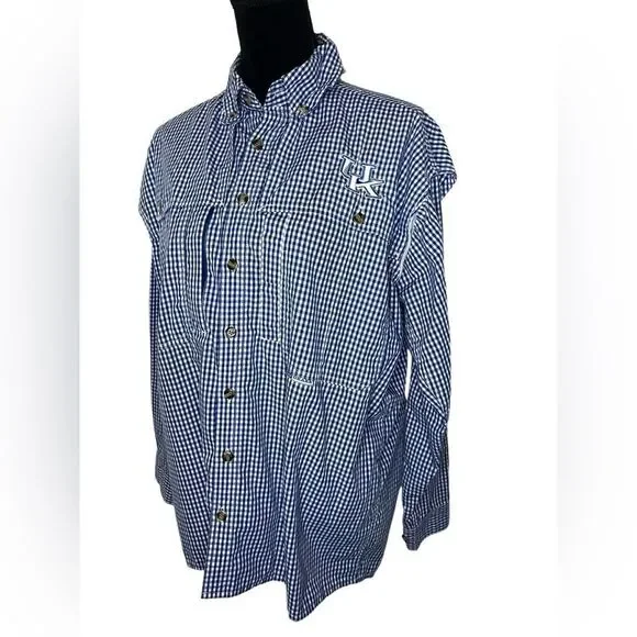 DRAKE UNIVERSITY OF KENTUCKY BLUE CHECKERED BUTTON UP WINGSHOOTERS SHIRT SIZE S‎