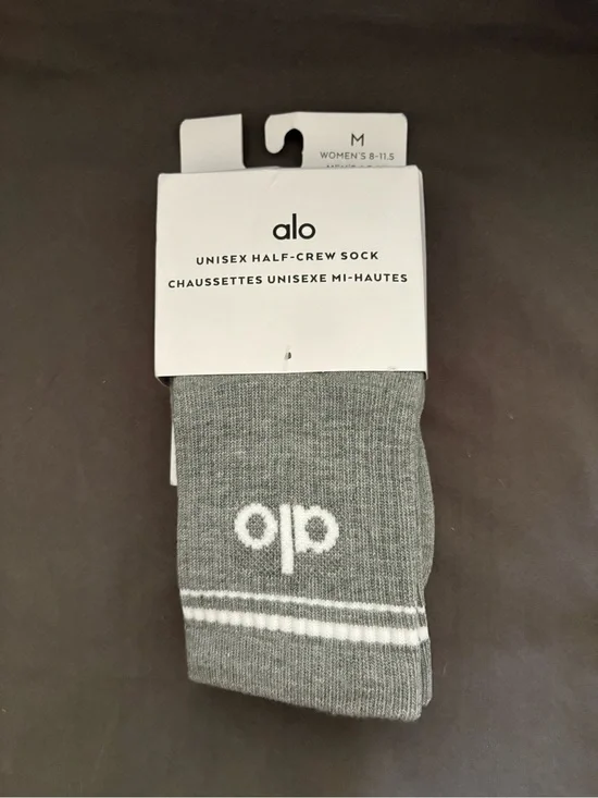 ALO Yoga Gray Unisex Half-Crew Athletic Socks with White Logo
