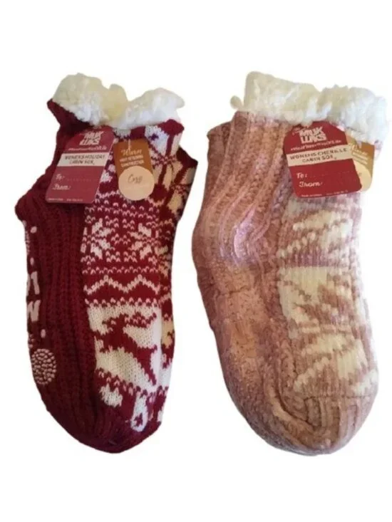 Muk LUKS Women's Holiday Cabin Sox, 2 pair, Small/Medium (5-7)