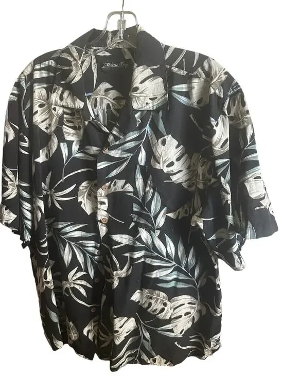 Milano Bay Black Hawaiian Shirt – Men’s Button Front Monstera Leaf Print Shirt