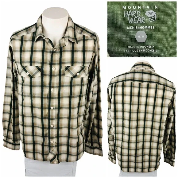 Mountain Hardwear Mens Medium Shirt Gilmore Wicking Seersucker Plaids EUC