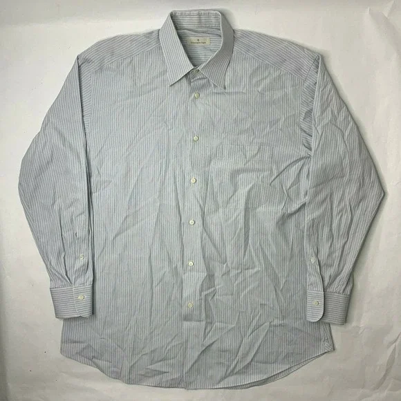 Ermenegildo‎ Zanga Mens 42 16.5 Button Front Shirt Blue Striped Long Sleeve