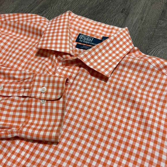 Polo Ralph Lauren Button Down XXL Orange Gingham Regent Custom Fit‎ Long Sleeve