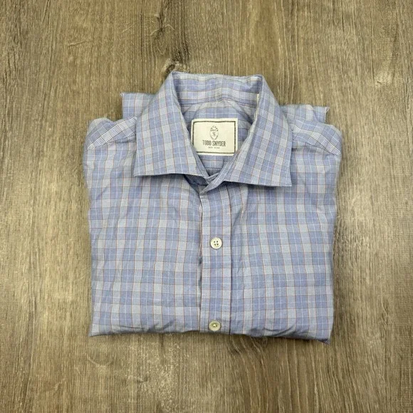 Todd Snyder Dress Shirt Mens Size 16 36/37 Plaid Cotton Spread Collar Business