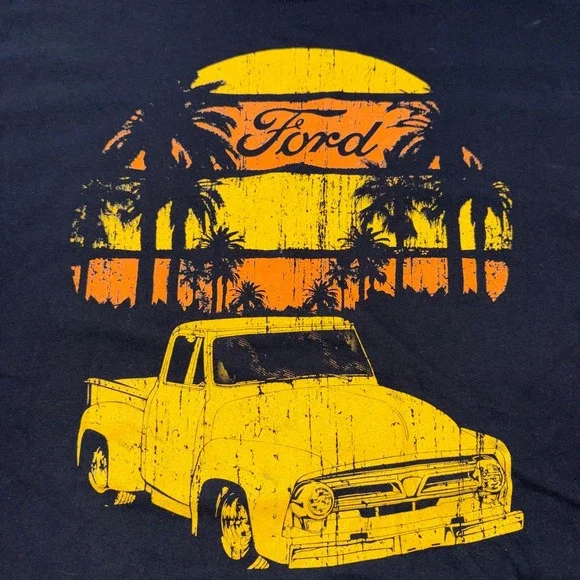 Vintage Truck Sunset Graphic T-Shirt Retro Mens‎ 2XL Black Ford