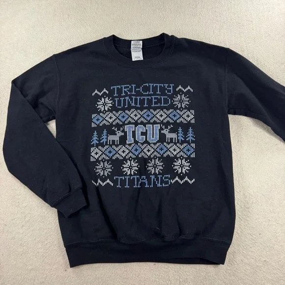 Gildan Sweatshirt Unisex Small Black Excellent TCU Titans Faux Knit Graphic