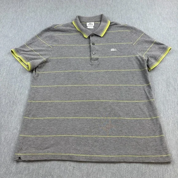 Lacoste Sport Shirt‎ Men 6 XL Gray Striped Polo Short Sleeve Golf Performance