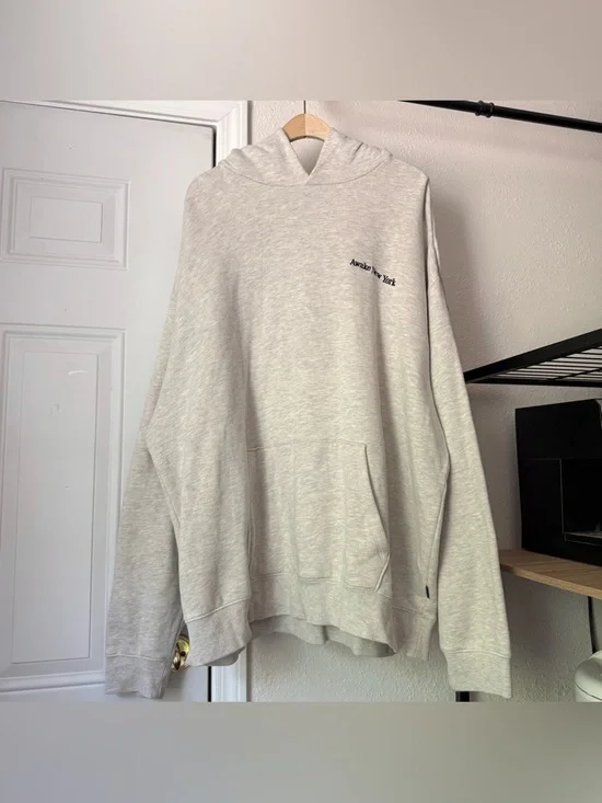 AWAKE NEW YORK Heather grey cream cotton fleece logo oversized hoodie‎ sweater