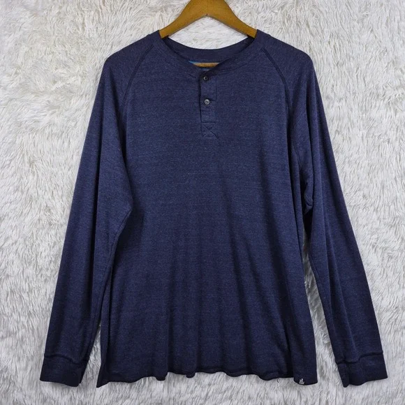 The North Face Mens Navy Blue Heathered Long Sleeve Henley Shirt XL CX47
