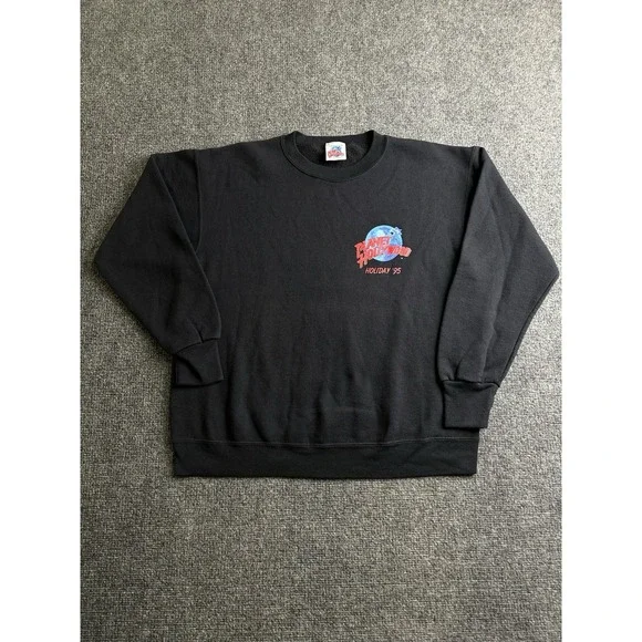 Mens 1995 Planet Hollywood Holiday World Cities Black Sweatshirt Made USA Size L