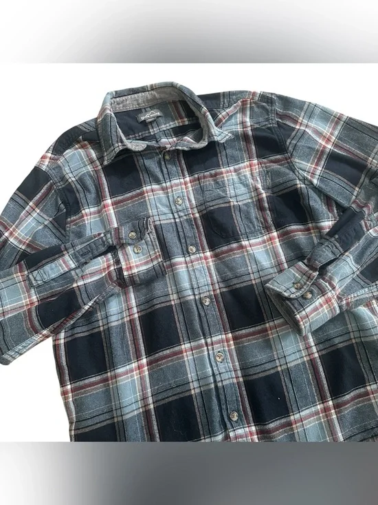 Eddie Bauer Blue Plaid Flannel Shirt Men’s Large‎