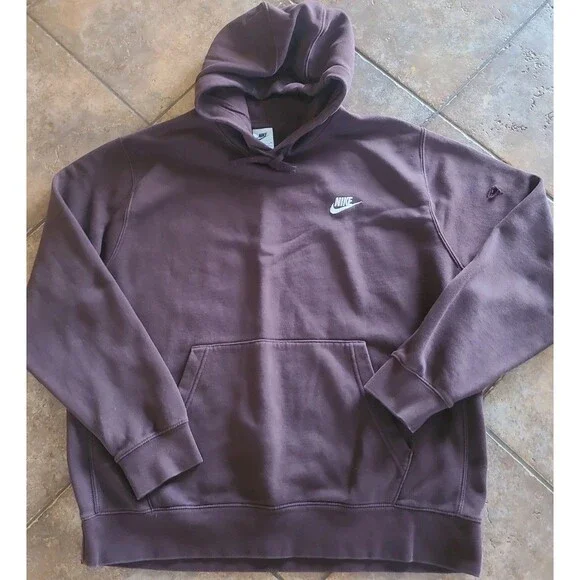 Nike Hoodie Mens XL Brown Small Nike Swoosh Pullover Fleece Sweatshirt Kangaroo