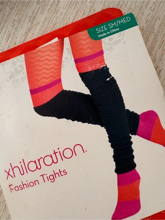 NWT Xhiliration Orange Chevron Sheer Fashion Tights Size S/M
