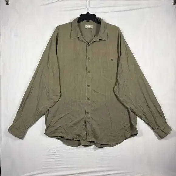 Tommy Bahama Men's Olive Green 100% Silk Long Sleeve Button Down Shirt XXL