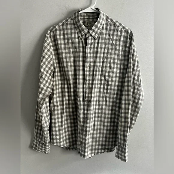 J Crew Shirt Mens Medium Gray Ivory Check Long Sleeve Button Up Cotton‎ Casual