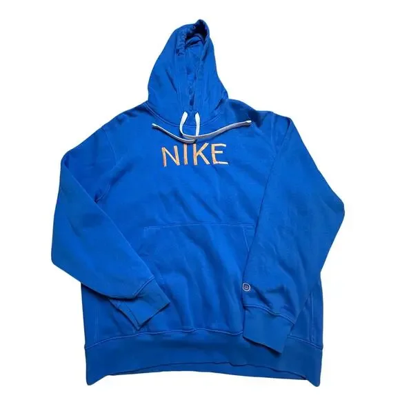 Nike Men’s L Blue Fleece Pullover Hoodie Orange Embroidered Logo FA220106SHK